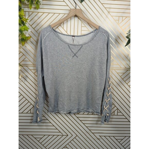 Free People Rope Crew Neck Sweatshirt Pullover Long Sleeve Grey Gray Size XSmall - Picture 4 of 8